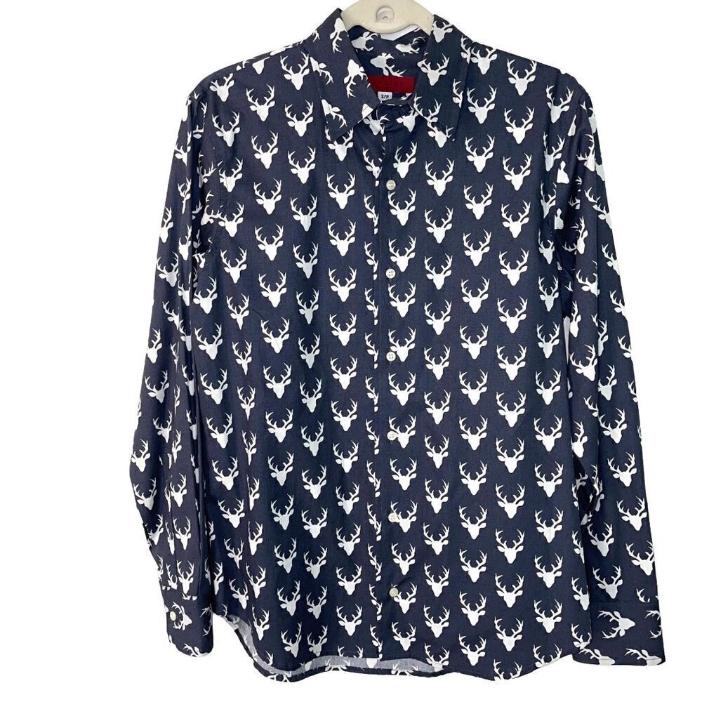 Envelop Deer Print Shirt Mens Size Small Button Front Cotton Made In Canada Gray